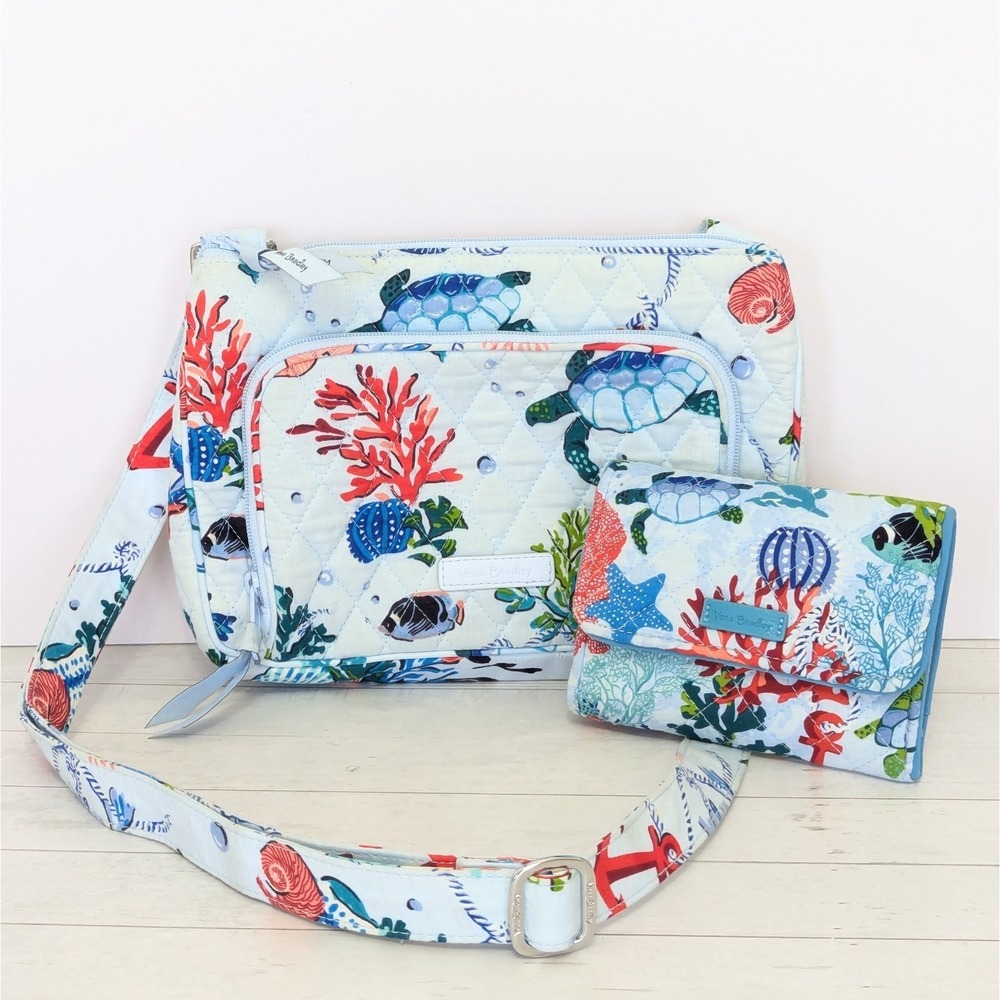 Vera Bradley Shore Thing Crossbody Purse & Wallet Set Beach Ocean Nautical